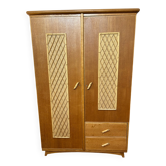 Light oak wardrobe with rattan and raffia, vintage 1950s.