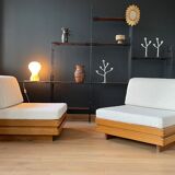 Pair of solid elm low chairs from Maison Regain, 1960