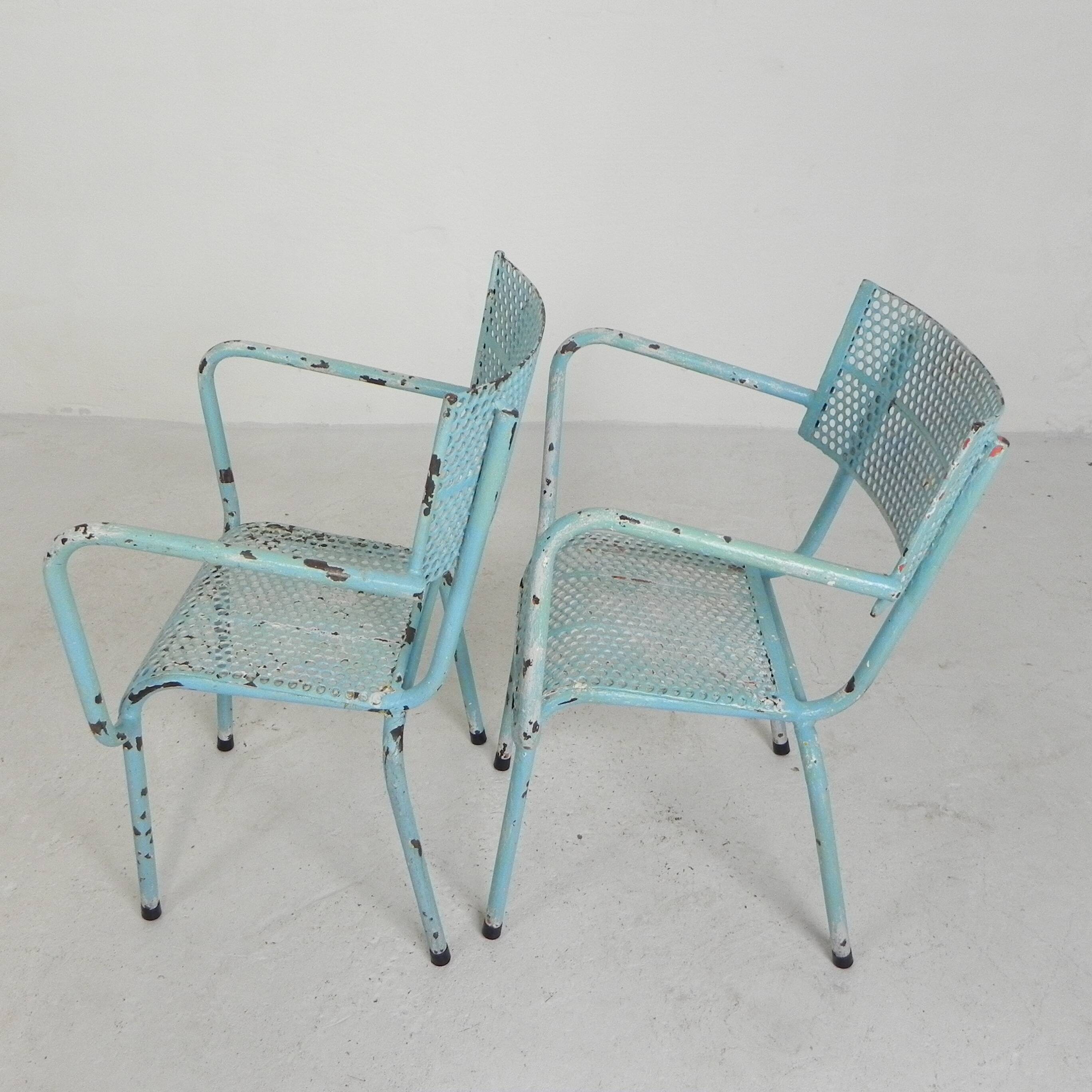 Lot de 2 chaises de jardin industrielles en acier avec accoudoirs, années 1950