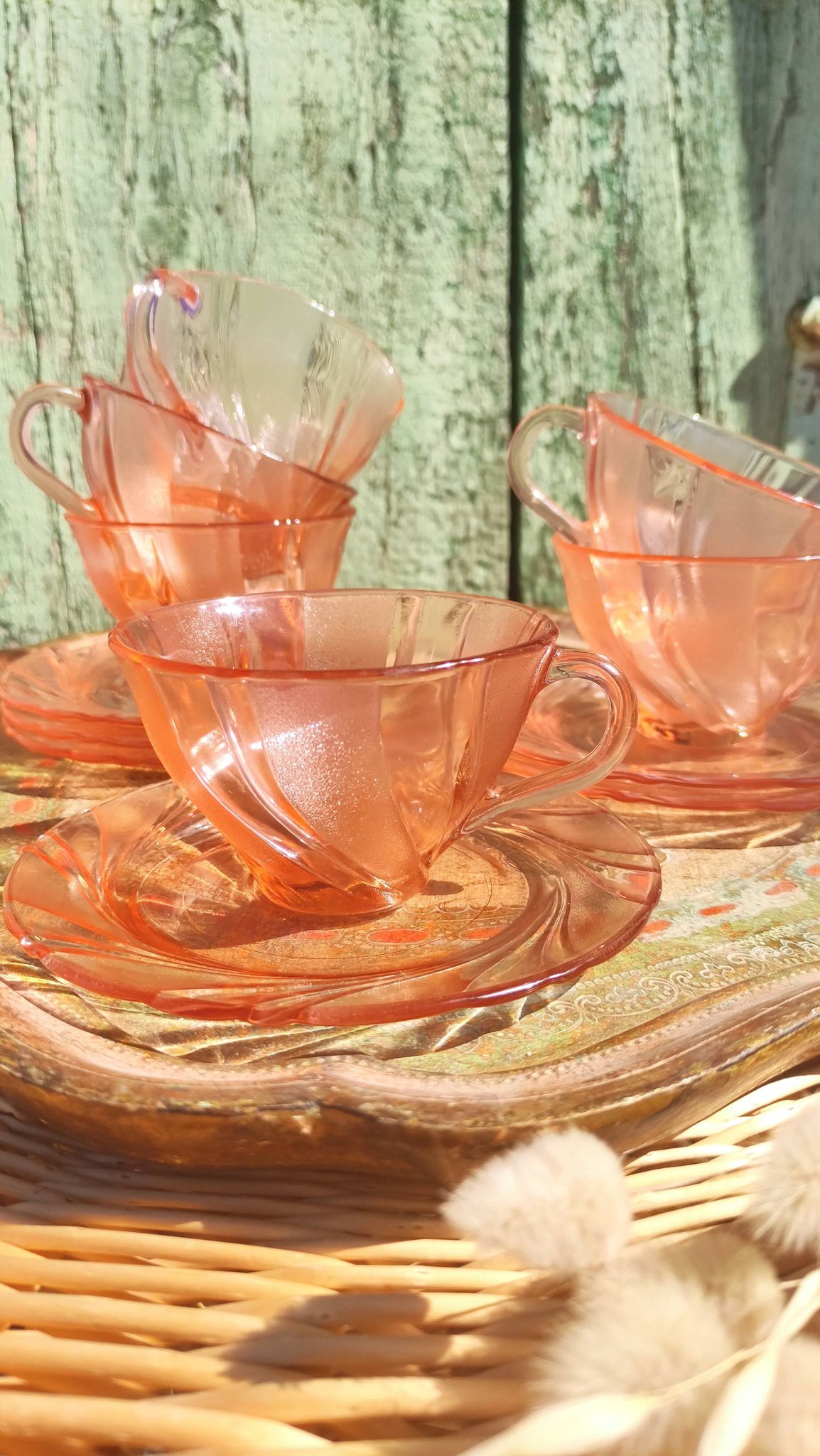 Vintage vereco pink cups France six-serve