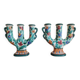 Pair of Monaco Cerart candlesticks floral decor 1950 1960