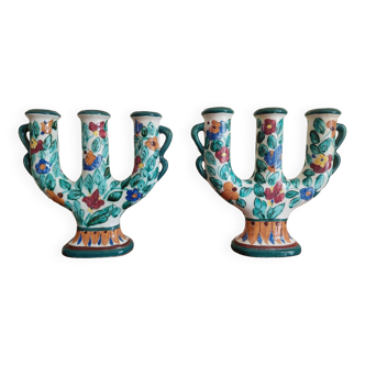 Pair of Monaco Cerart candlesticks floral decor 1950 1960