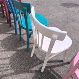 Set of 6 mismatched vintage bistro wooden chairs.