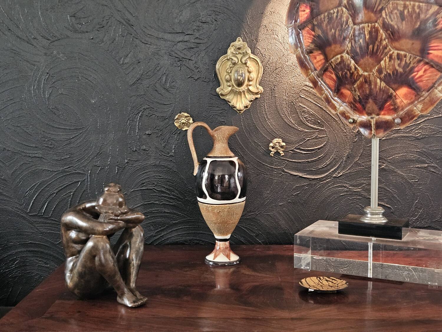 Enzo CUCCHI, earthenware jug with a painted decoration of a winged horse.