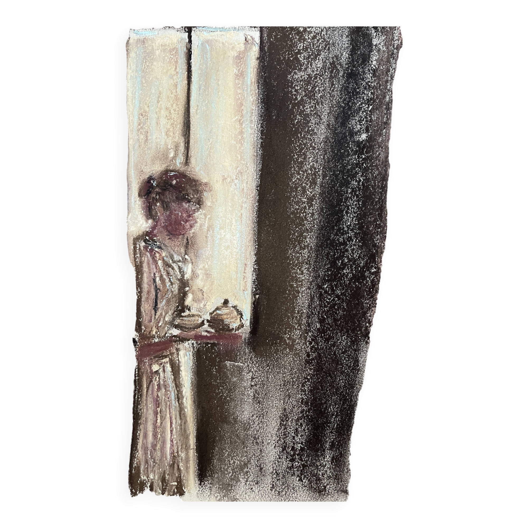 Signed pastel painting "Breakfast at Sunrise" approximately 30x21 cm on paper.