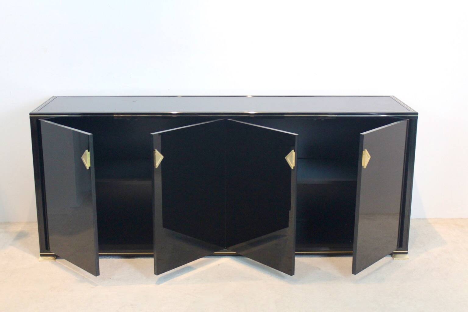 Pierre Vandel Paris Black Lacquered French Sideboard