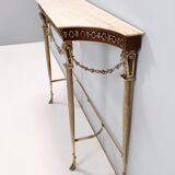 Vintage walnut console with a portuguese pink marble top and brass frame, italy