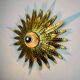 Sun wall lamp by Ferro Arte, metal and gold leaf, Spain 1970