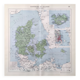 Carte ancienne Danemark Islande Scandinavie 43x43cm de 1950