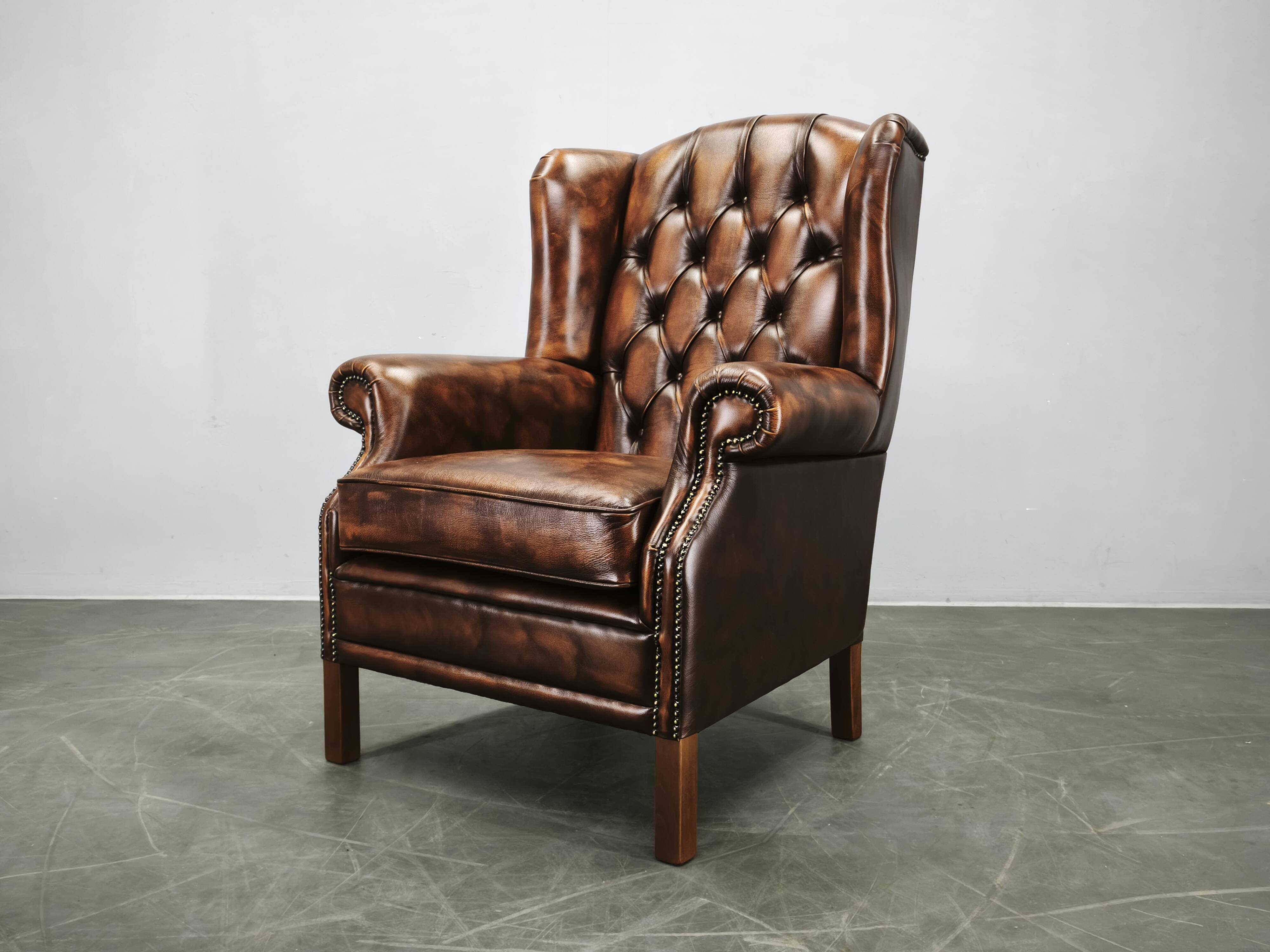 Contemporary Handmade Chesterfield Leather Wingback Armchair 2010s