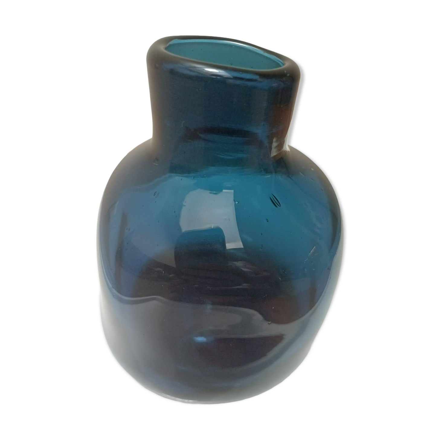 Vintage blue vase (1970-1980) signed Claude Morin