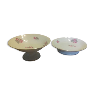 Lot de 2 compotiers en porcelaine décor floral et liseré or