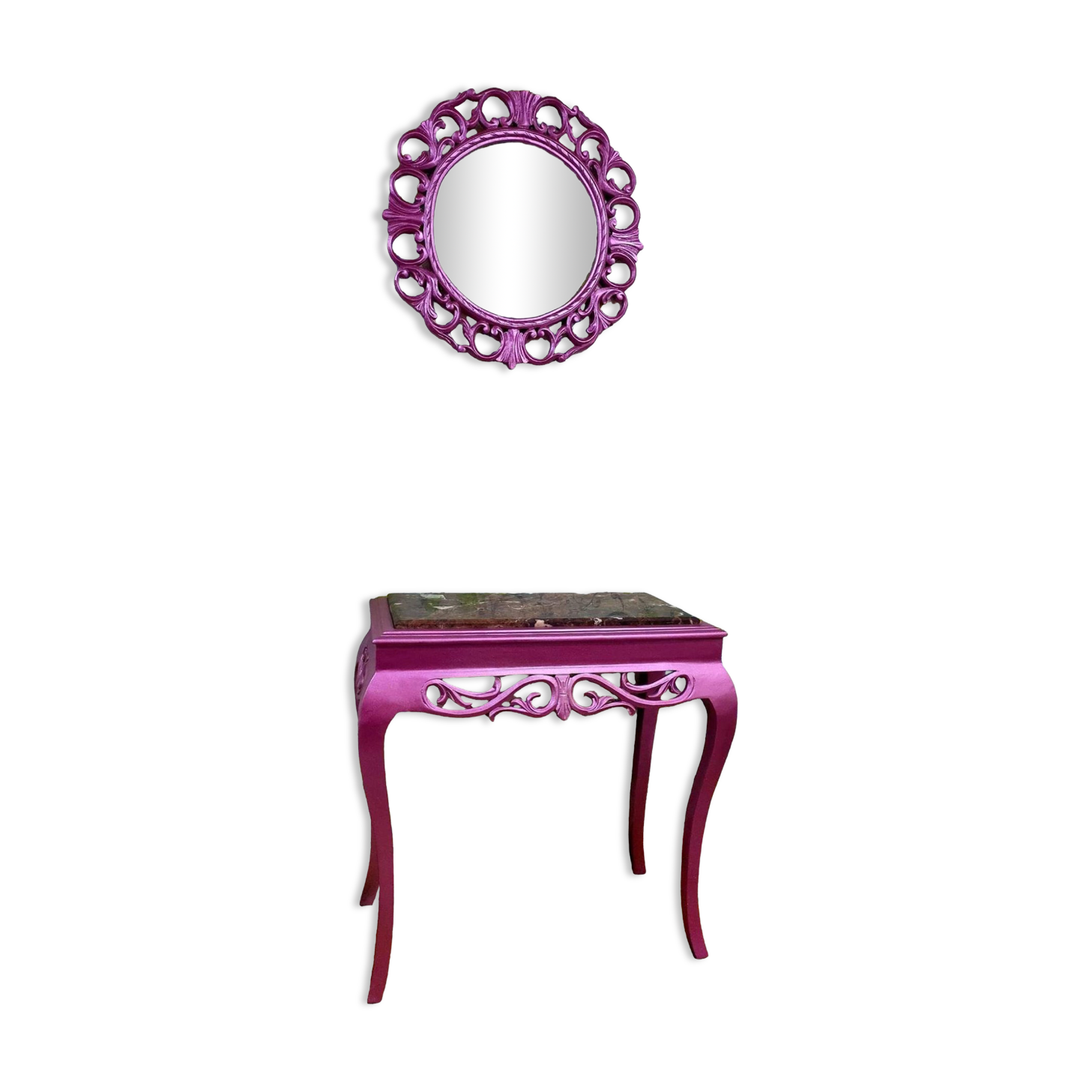 Console with marble and a mirror Louis XV pink style