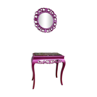 Console with marble and a mirror Louis XV pink style