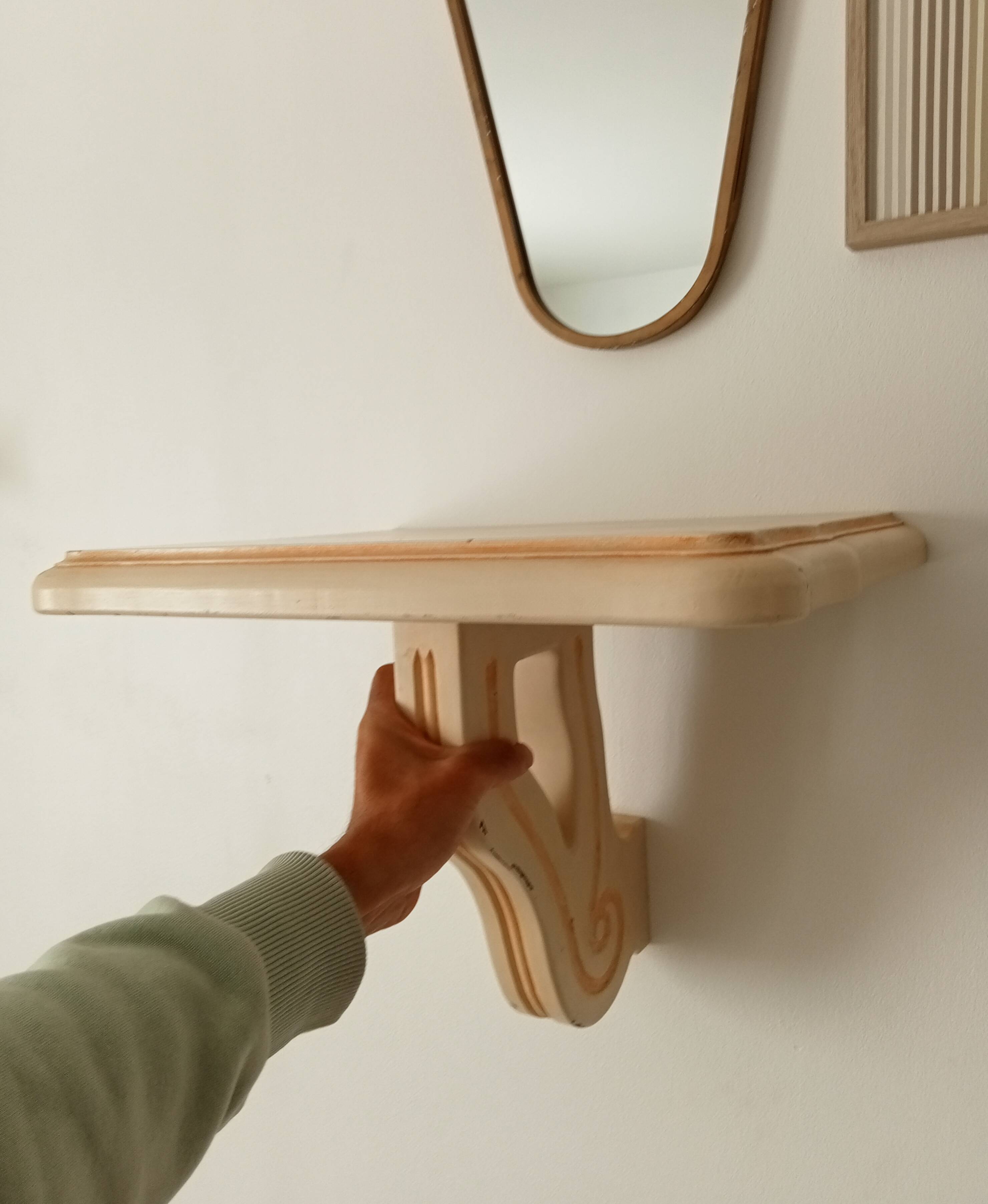 Vintage solid oak wall-mounted console shelf