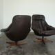 Pair of vintage Danish design brown leather swivel chairs by Bramin