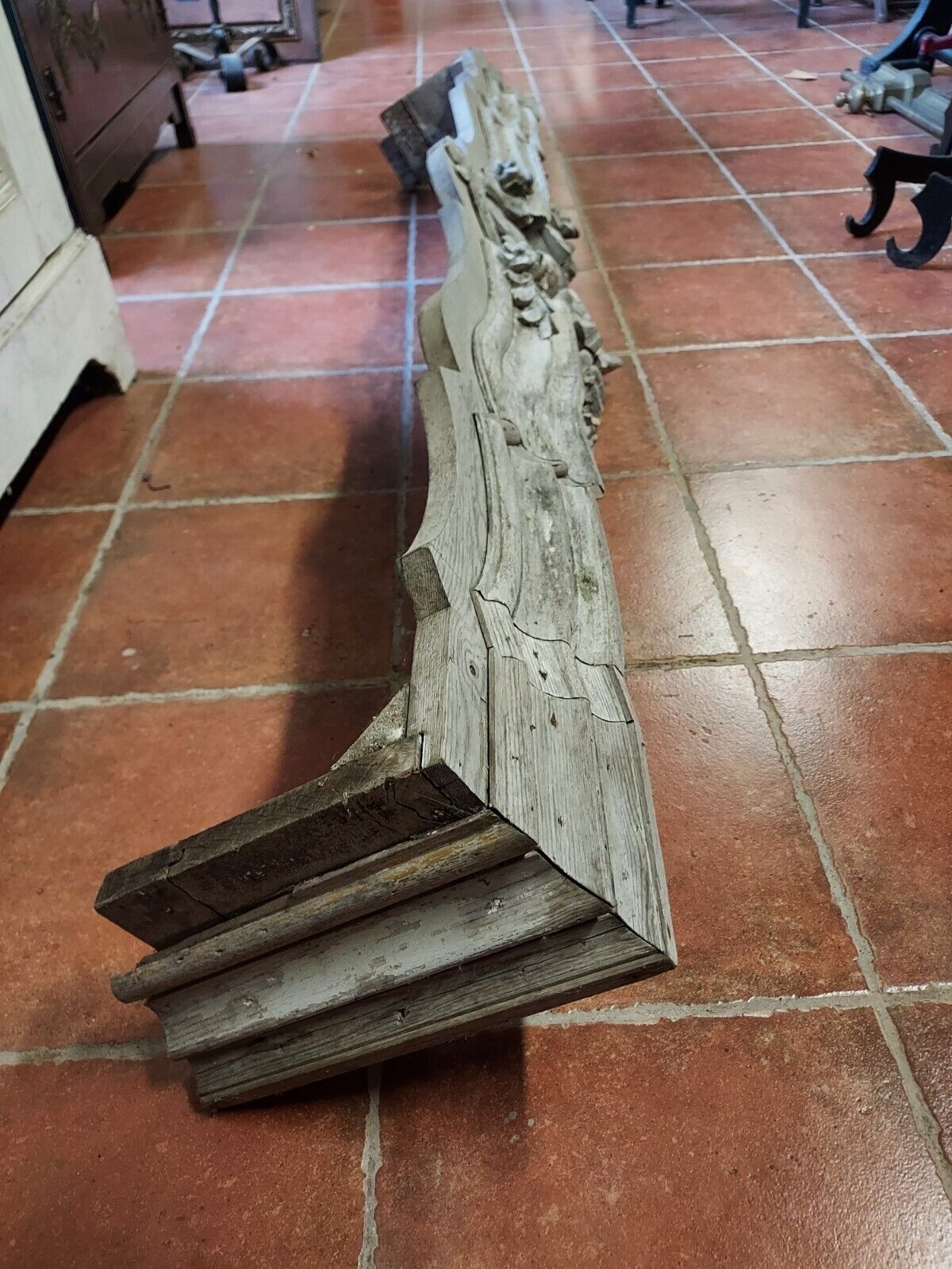 Carved wooden pediment