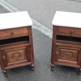 Solid oak and marble bedside tables