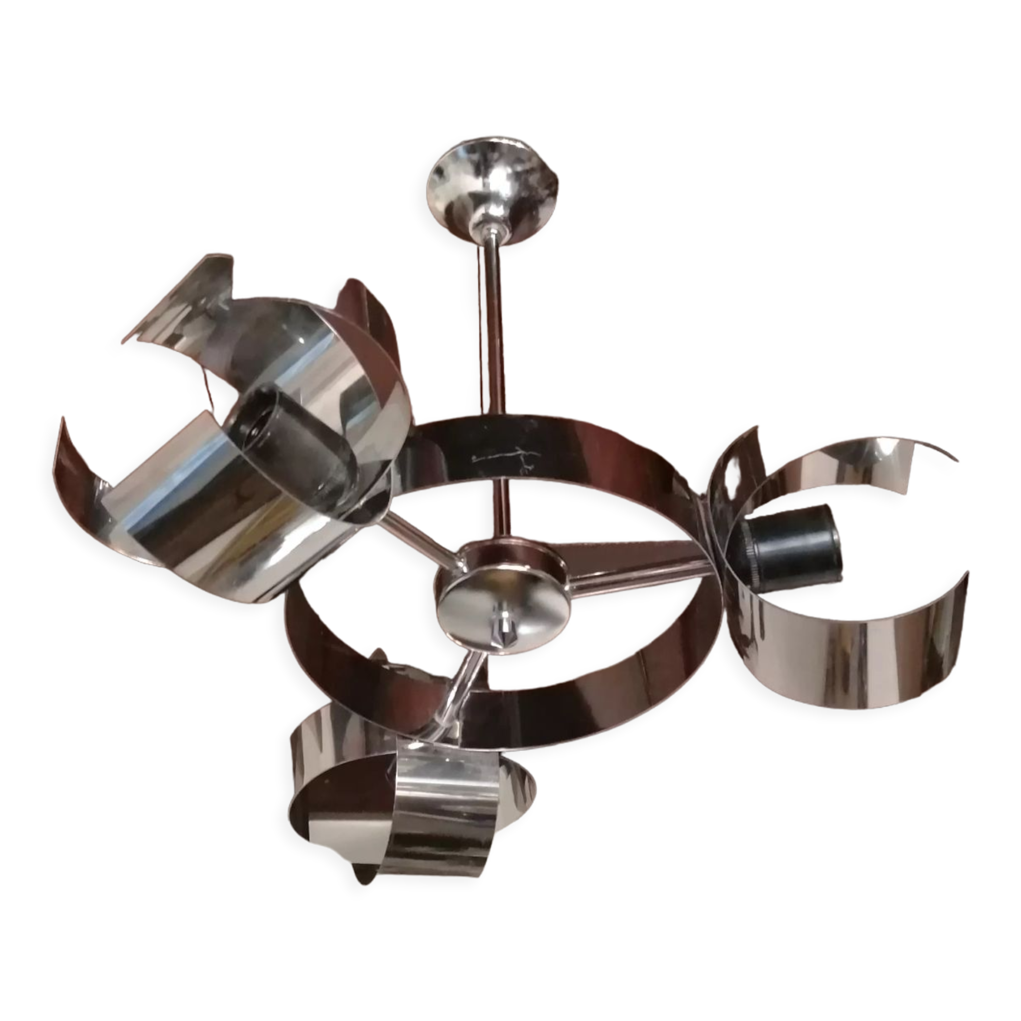 Space age design chandelier in vintage chromed metal year 70