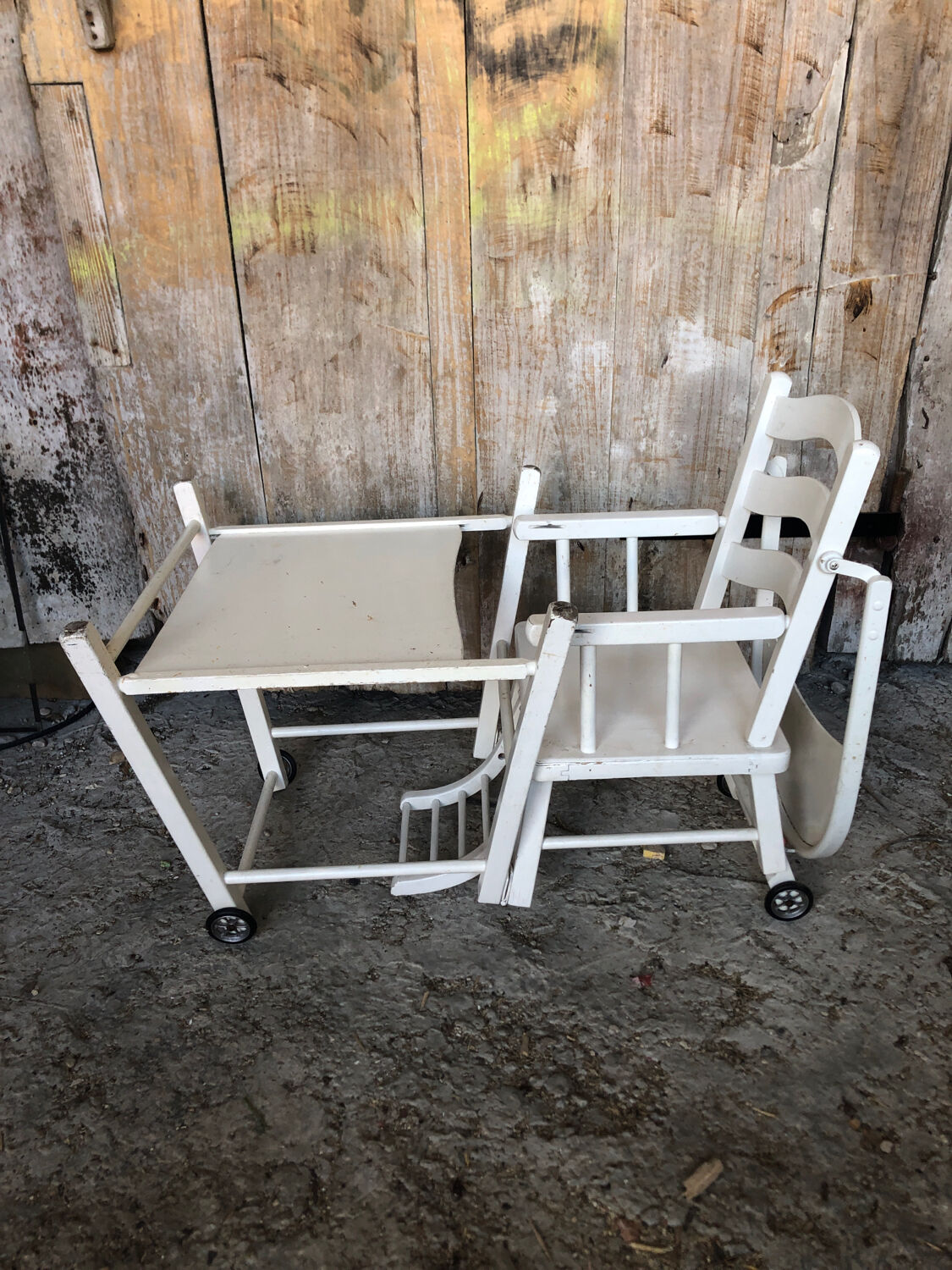 High chair bebe baumann vintage white wood