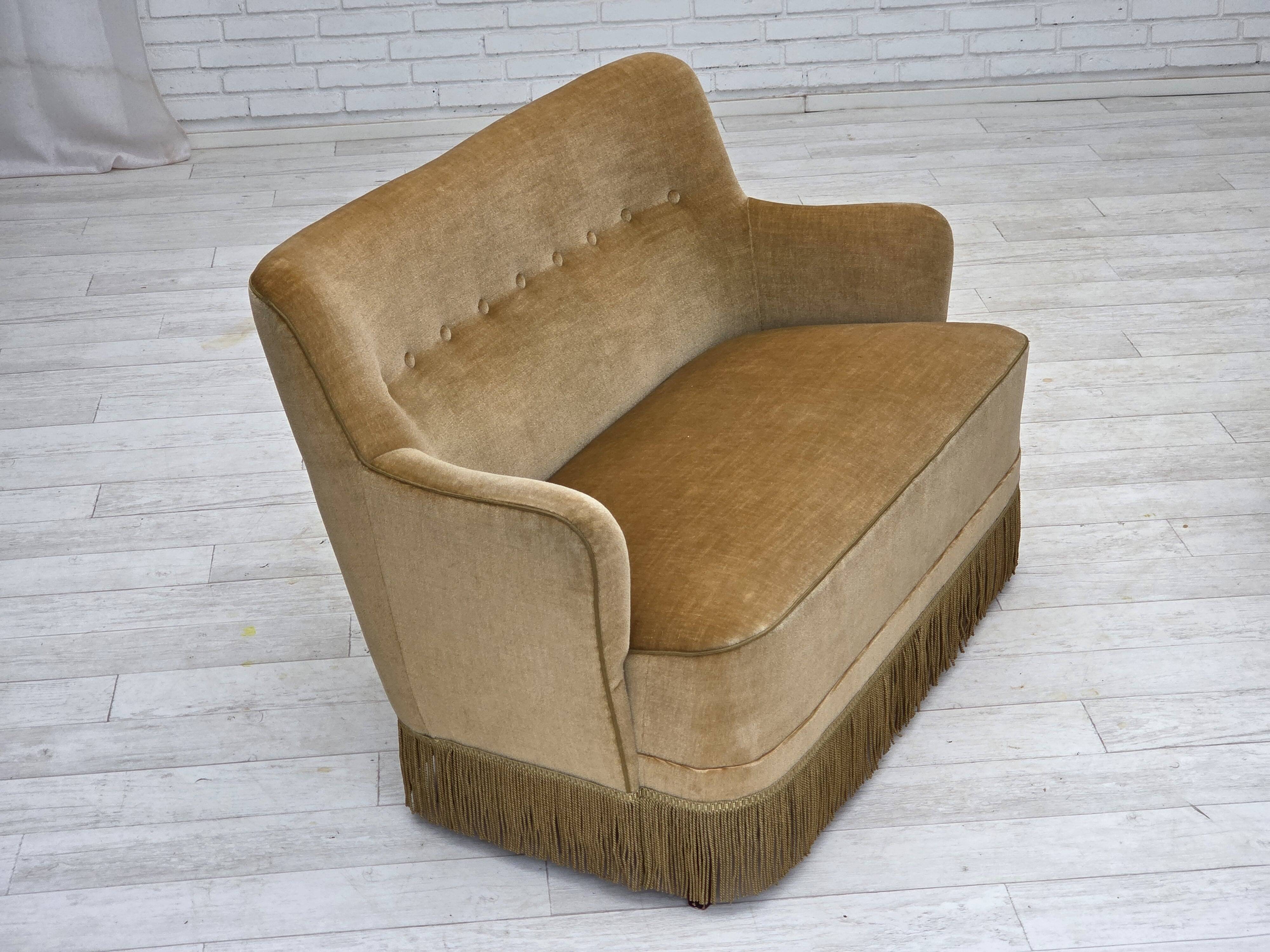 1970s, Danish 2-seater sofa, light green furniture velour.