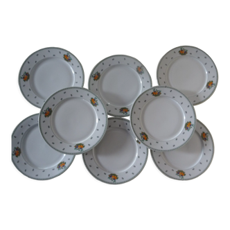 8 plates dessert porcelain Guy Degrenne decoration Basket fruit flowers