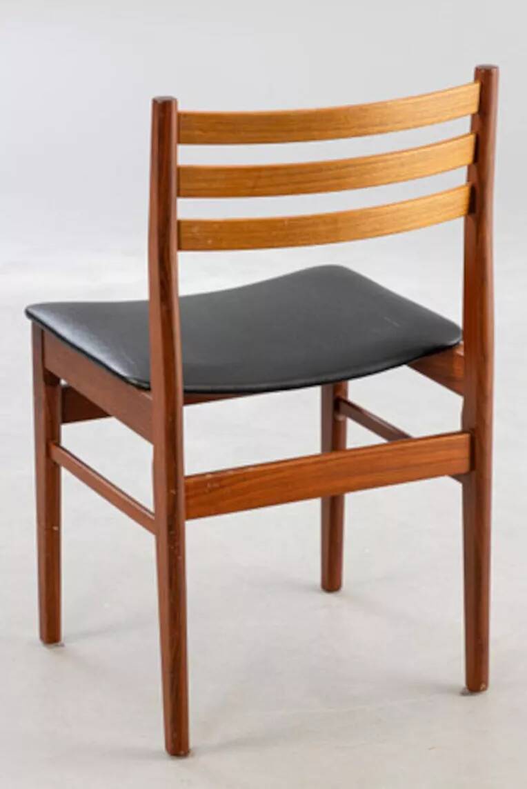 Set of 4 Scandinavian chairs in teak and black leatherette – Denmark 1960
