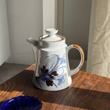 Teapot with stylised blue and brown flowers H18