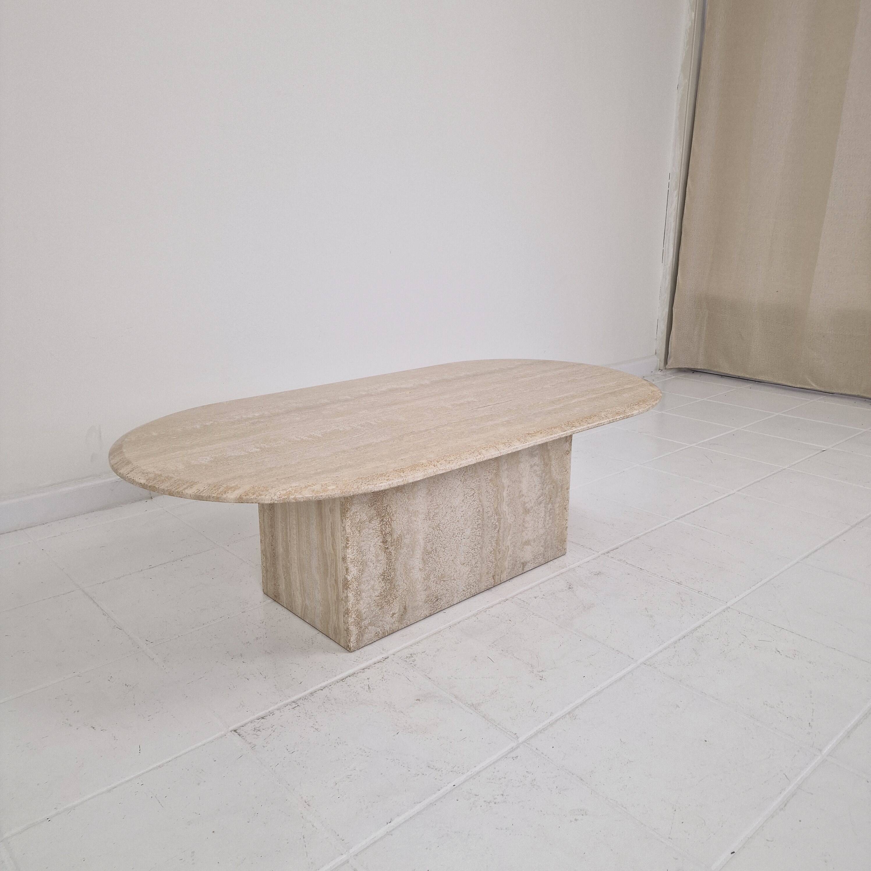 Italian Oval Travertine Coffee Table – Natural Elegance with Sculptural Sty