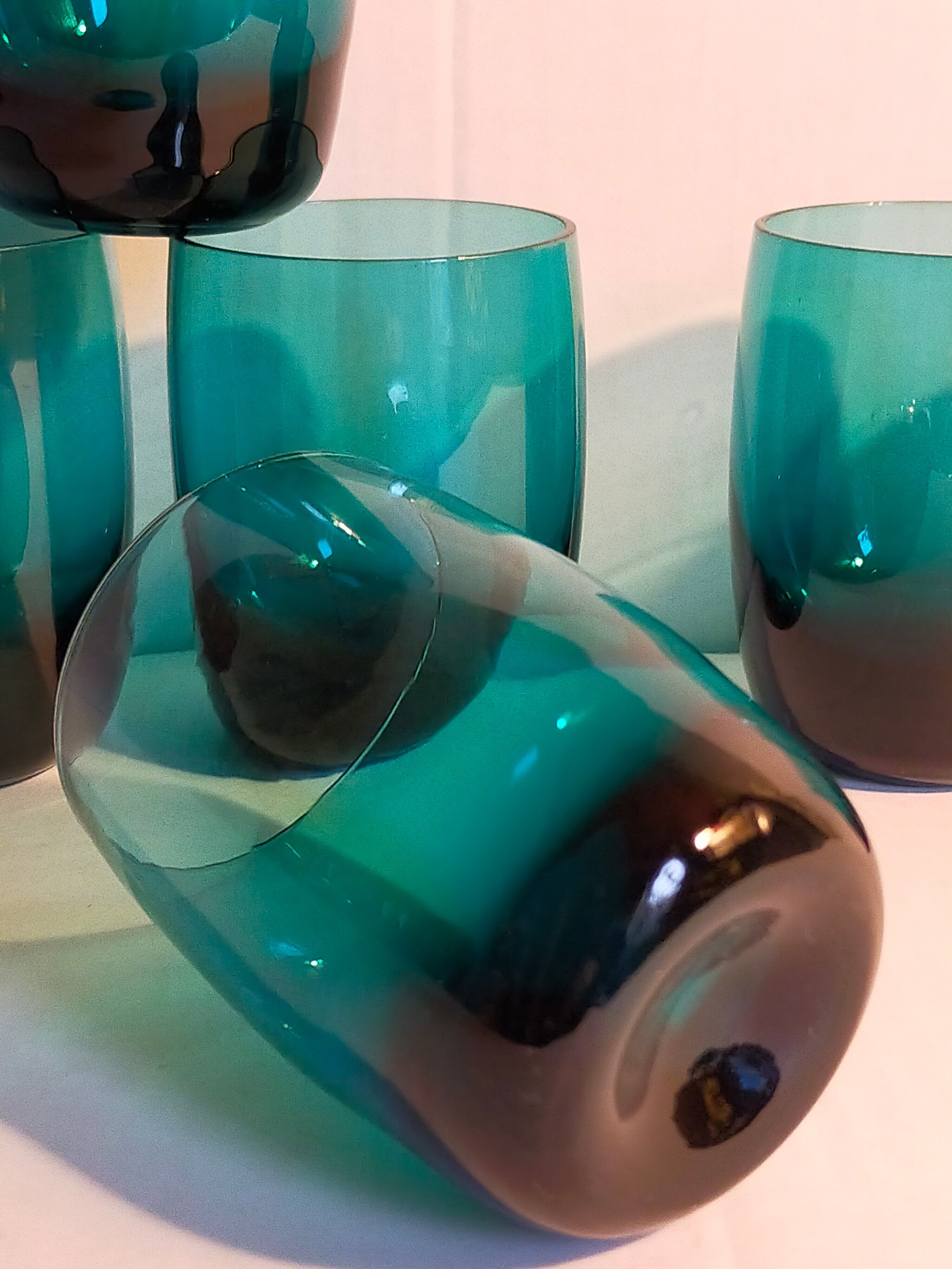 Six verres de verrier bleus paon vintages