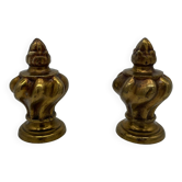 Pair of antique flame curtain rod finials in gilded bronze