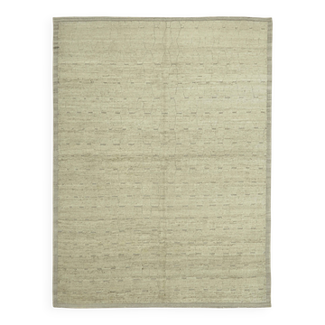 Tapis en laine beige tissé à la main, tribal, unique en son genre, 277 cm x 363 cm.