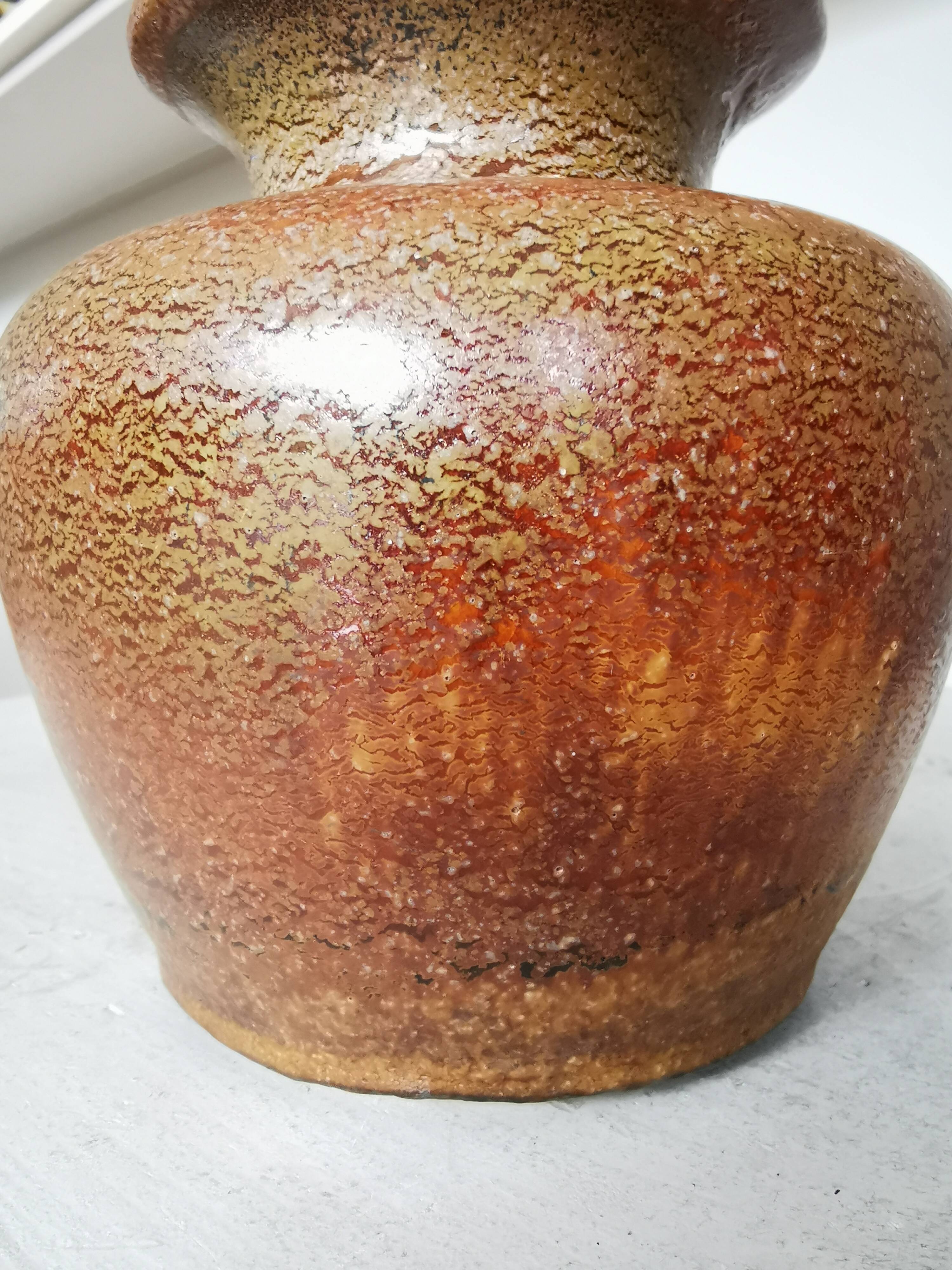 Fat Lava Pottery Vase: Vintage West Germany 202-13, Brown Drip Glaze