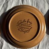 Set of 11 small dessert plates in brown-striped stoneware from Sarreguemines.