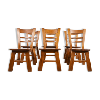 Vintage brutalist dining chairs, set of 6 - 1960s