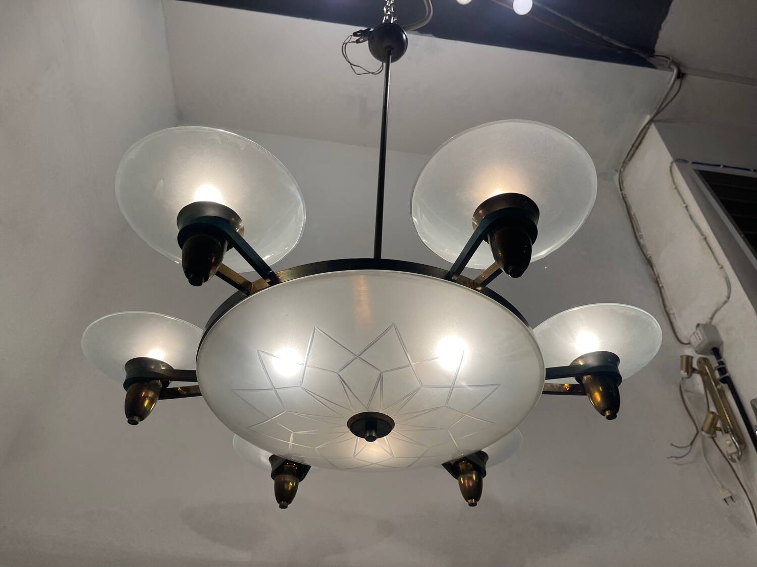Large Art Deco Bronze Chandelier 1950’s