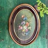 Curved oval frame – floral painting signed