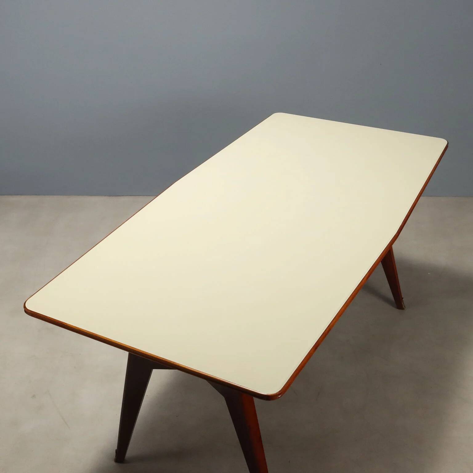 Vintage table in exotic wood and glass, Italian design, 1950s-1960s.