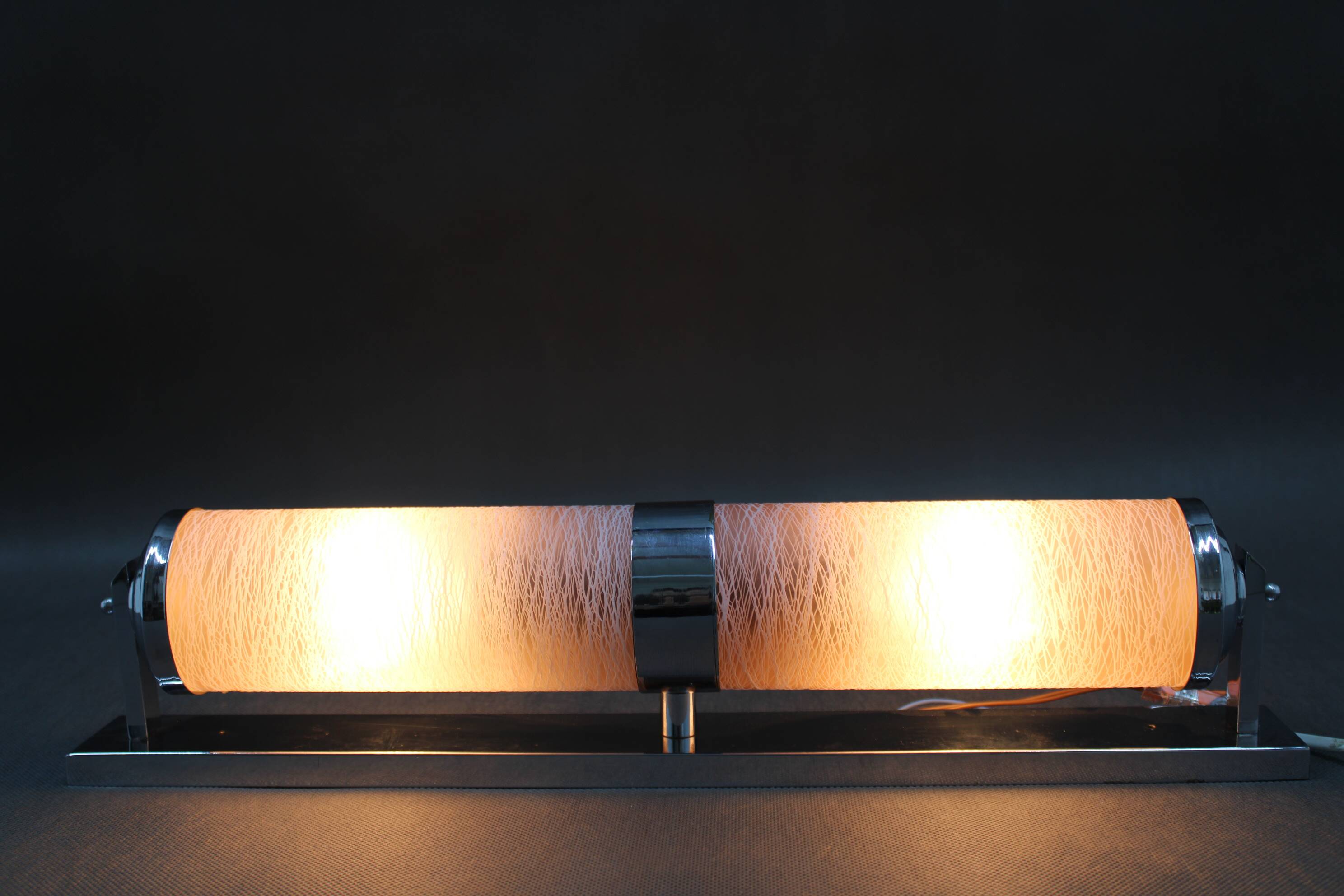 1930s Bauhaus Tubular Wall Light With Pink Glass, Czechoslovakia