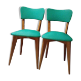Title: Pair of vintage chairs from the 50s/60s – green vinyl seat in style