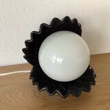 Vintage ceramic shell lamp with opaline globe