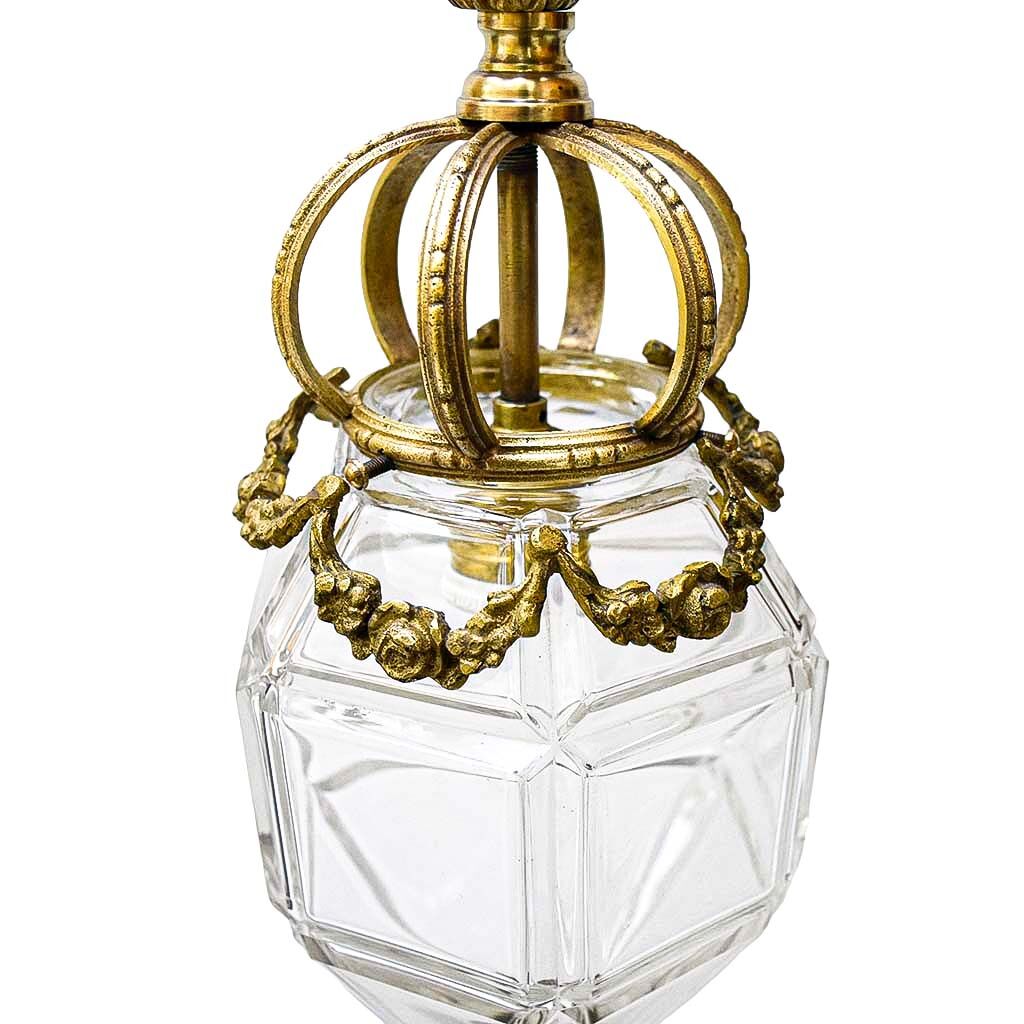Lantern conical gilded beveled faceted glass old white XIXth