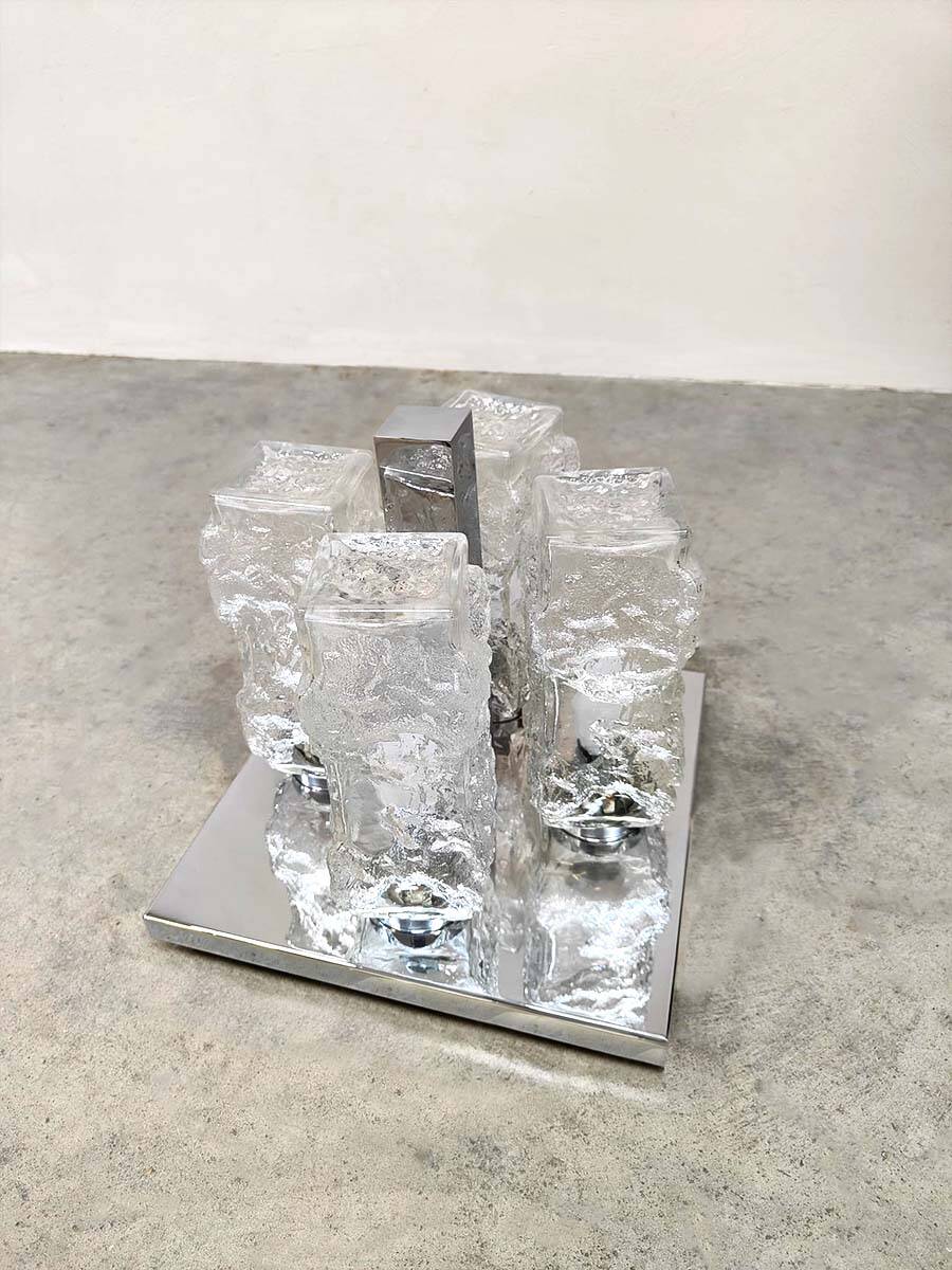 Vintage design Ice glass Flush Mount ceiling lamp 'Ice cubes'