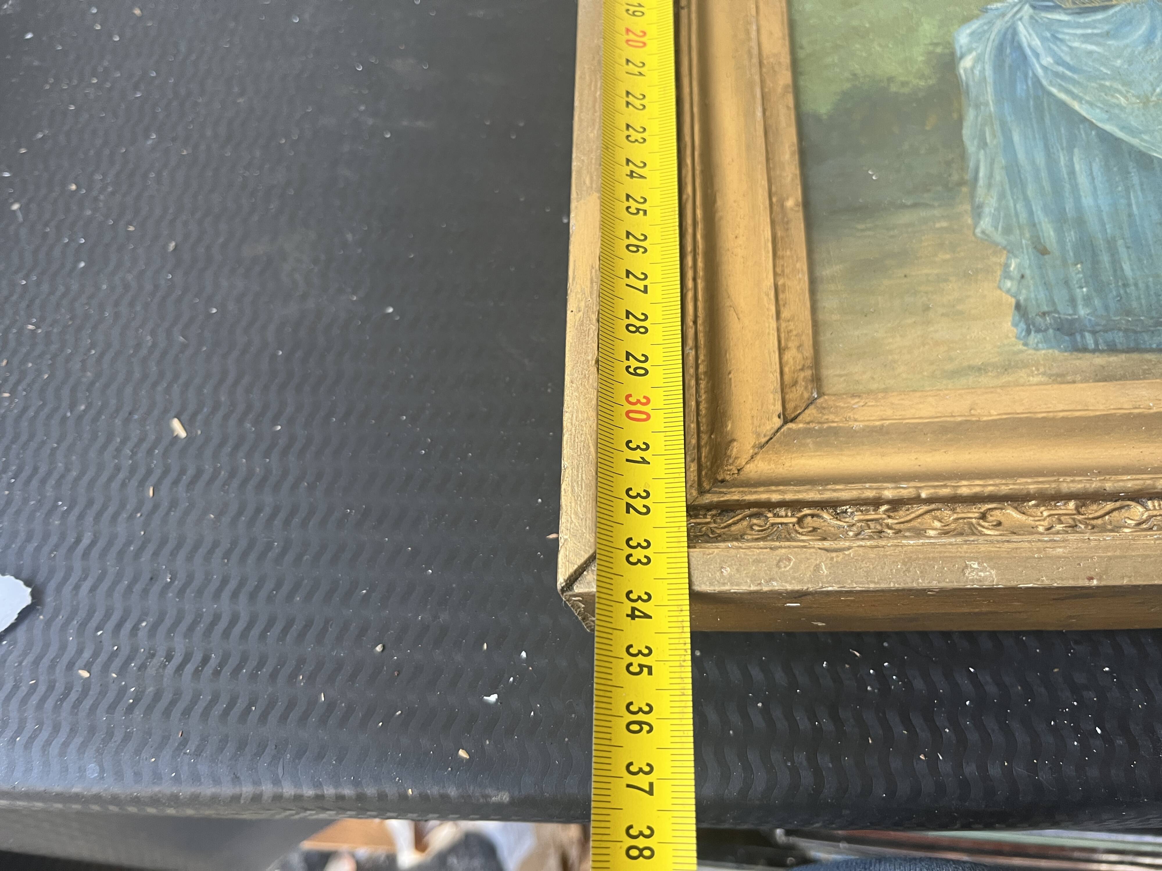 Antique tableau from the 19th century – Genre scene with the lady and the bird.