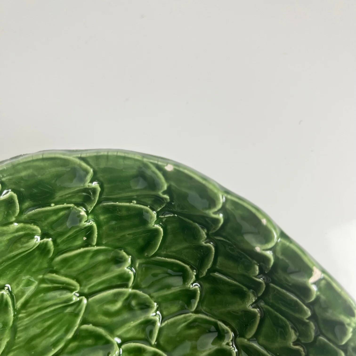Set of 3 green leaf artichoke barbotine bowls vintage 70s