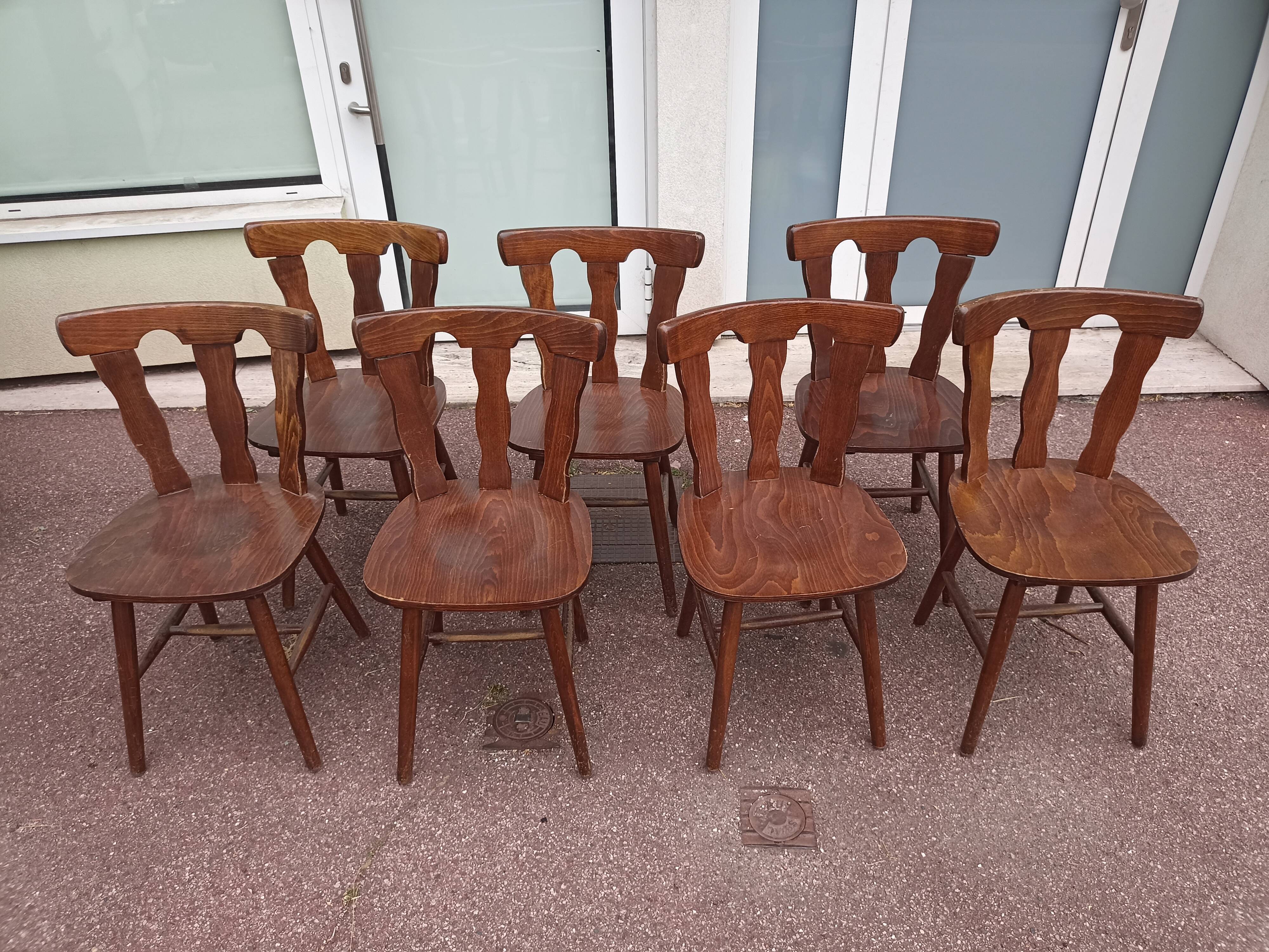 Lot 7 chaises de bistrot bois, année 70/80/90