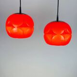 Pair of artichoke glass pendants in red by Peill and Putzler 1960