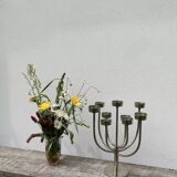Silver metal candlestick with 8 stainless steel branches