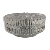 Plafonnier rond verre moulé transparent et socle en métal blanc vintage