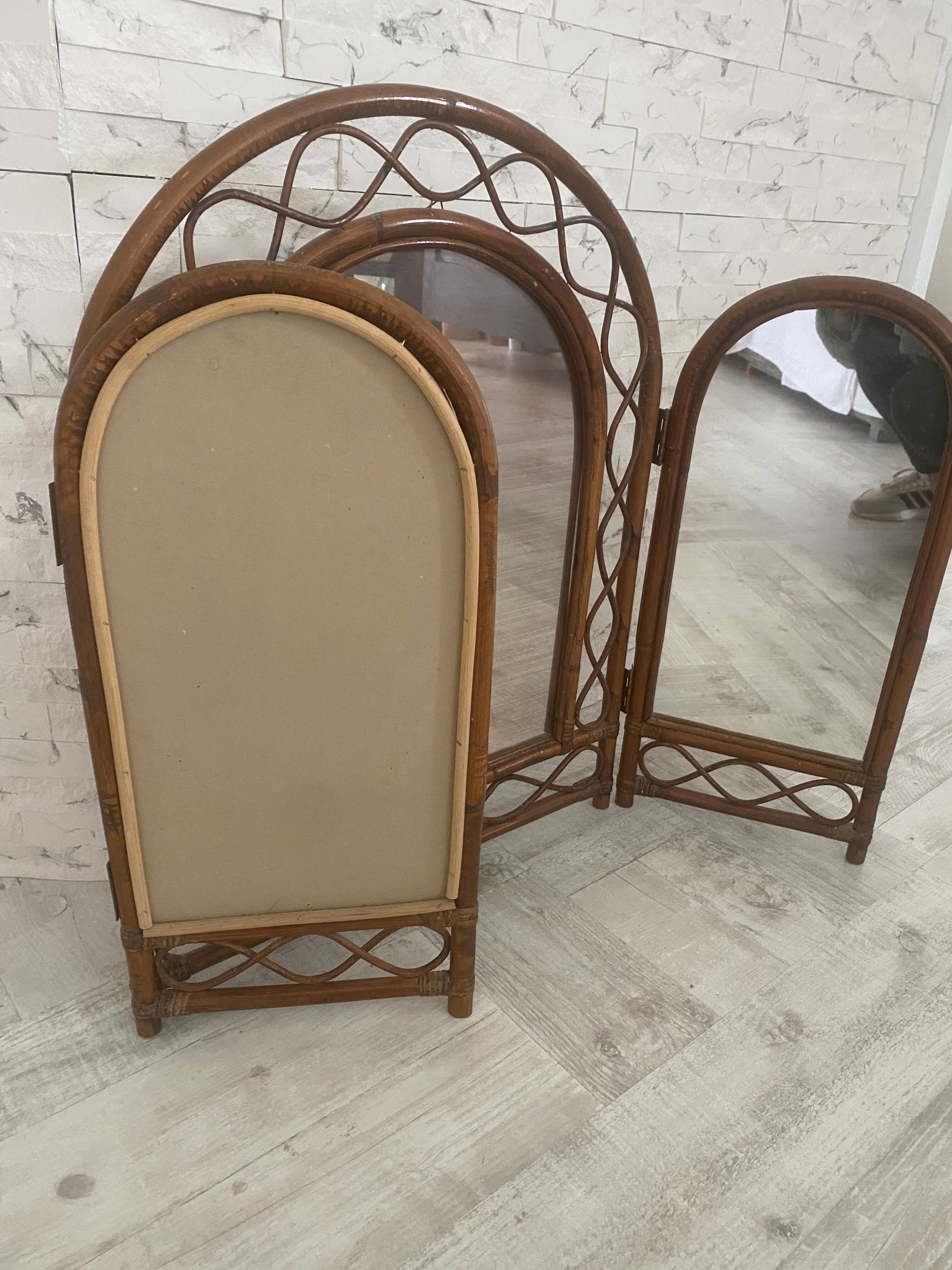 Large triptych rattan mirror 105x68cm
